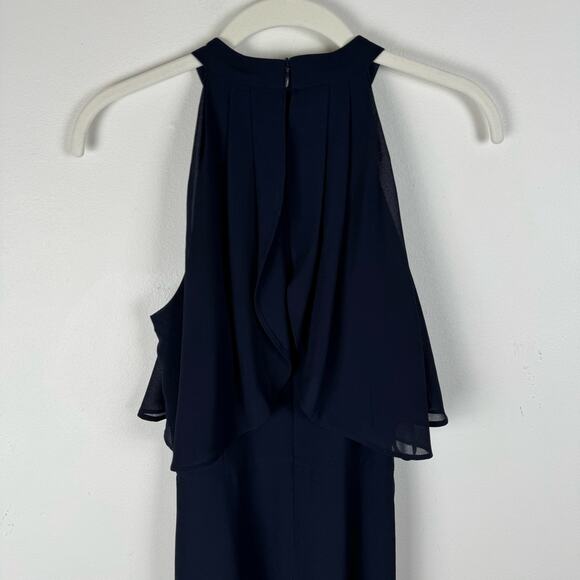 Eliza J Dress Womens Size 4 Tiered Popover Halter Navy Blue Flouncy Sleeveless - Picture 8 of 9